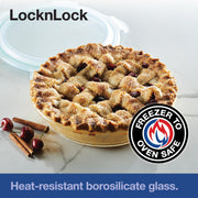 LocknLock Glass Pie Dish with Lid, 9.5 Inch Round, Clear