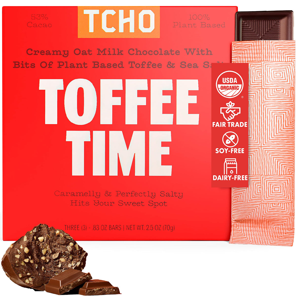 Organic Toffee Time Plant-based Oat Milk Chocolate, 2.47 Ounce by TCHO – 2.47 Ounce (Pack of 1), brown, Model 0812603019781