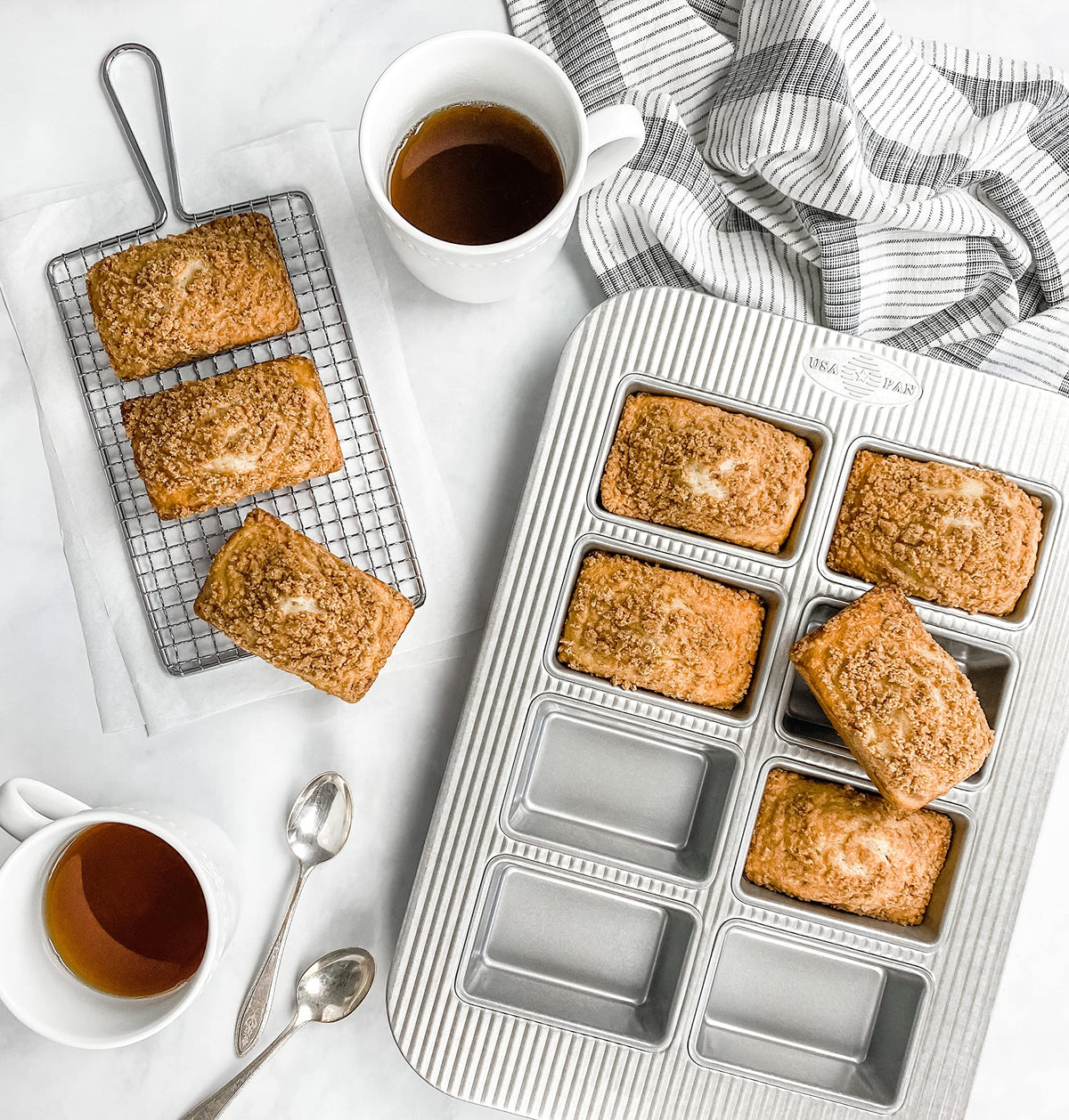 Bakeware Nonstick Mini Loaf Pan by USA Pan – 15-3/4 by 11, 2.25 inches, Steel, Aluminized Steel, Model 1225MF-6