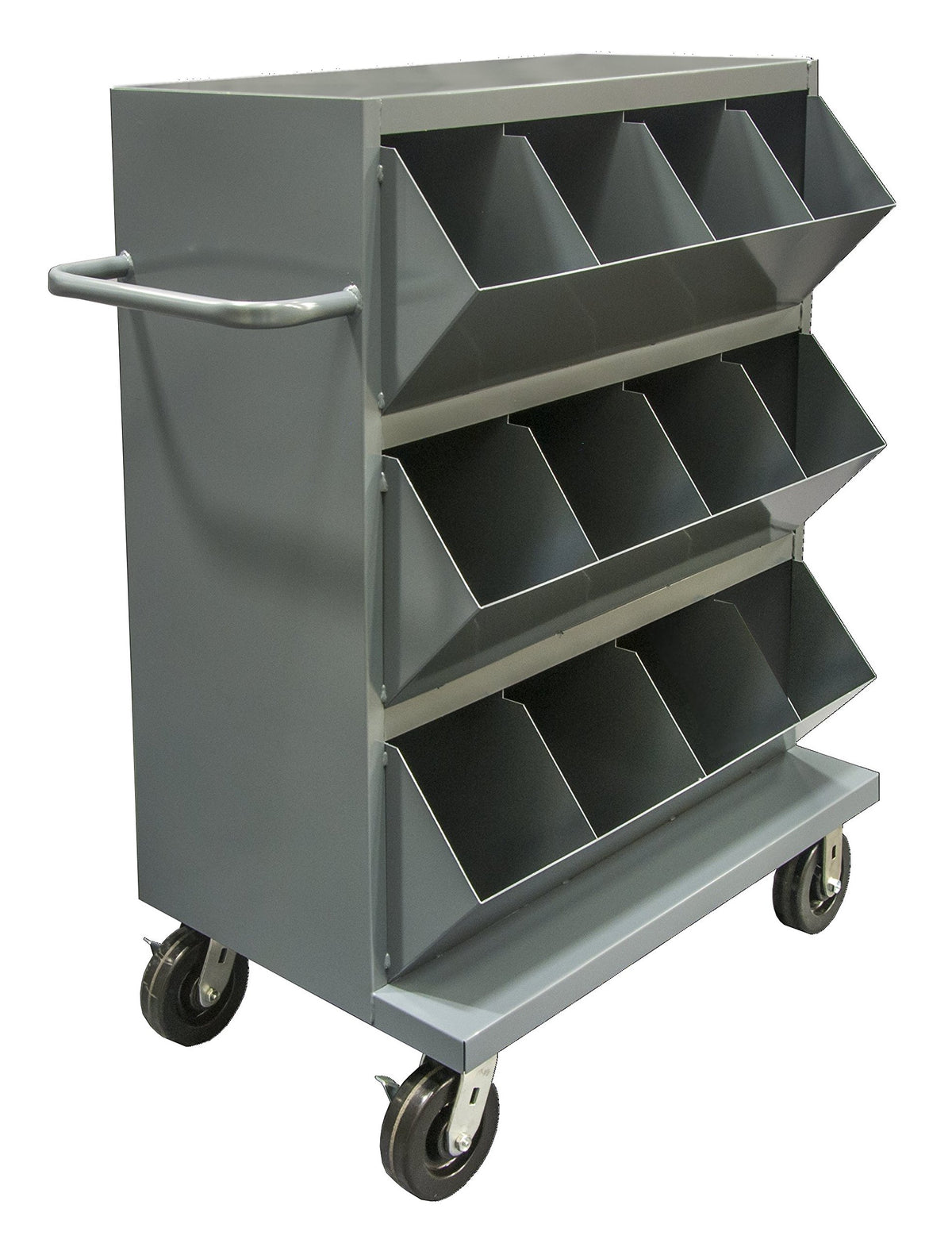 Mobile Storage Bin Cart with 12 Compartments by Durham – Blend, Gray, Model MSB12-2036-95