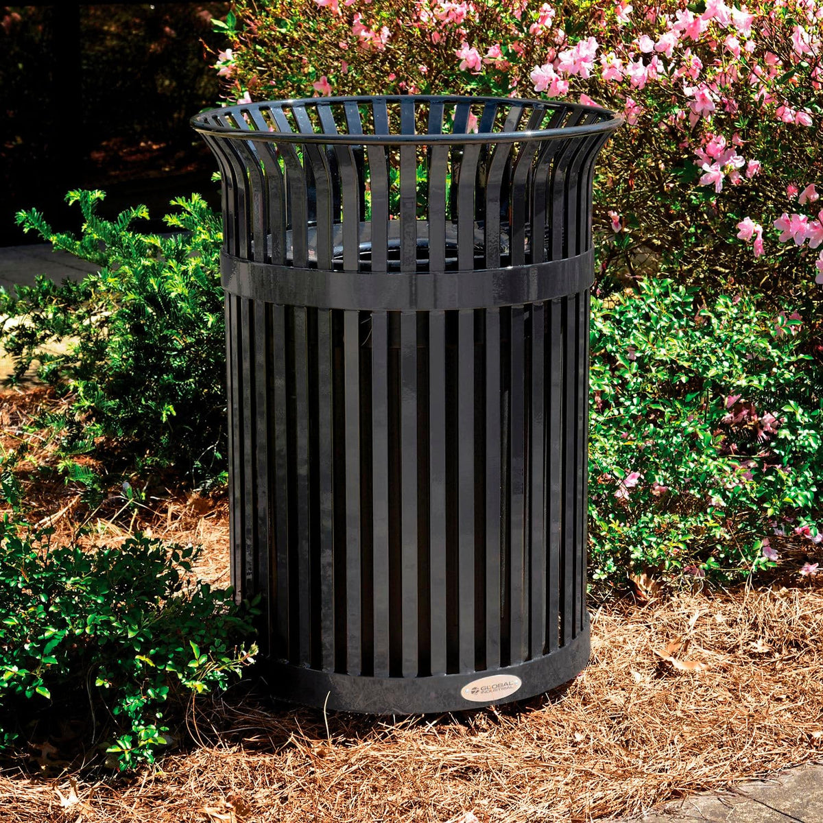 Global Industrial 36 Gallon Outdoor Heavy-Duty Slatted Steel Trash Can – Product Details