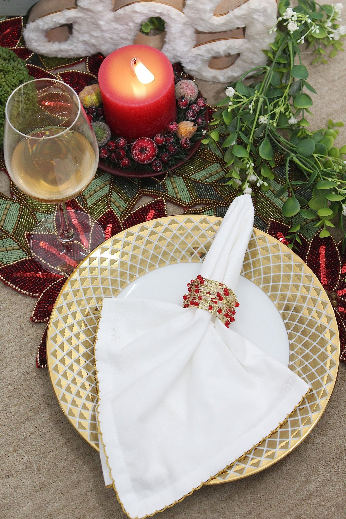 Cotton Craft Beaded Napkin Rings, 8 Pack, Red Gold