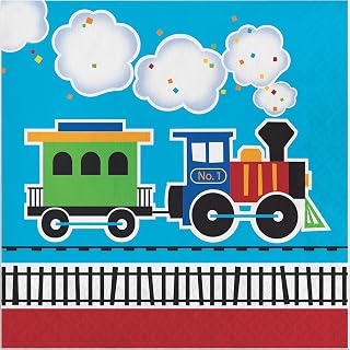 Creative Converting 322214 2 Ply All Aboard Luncheon Napkins 6.5" x 6.5" Multicolor