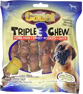 4 Packages of Cadet Duck Triple Chew Dog Treats, 6-Count Each (24 Chews Total)