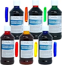 Handy Art Washable Liquid Watercolor Paint, Set of 6 Colors, 8 oz Bottles