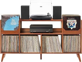 Crosley Furniture Asheville XL Mid-Century Modern Record Player Stand, Vinyl Records Storage, Media Console, Walnut