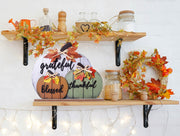 Cynosa Wooden Pumpkin Table Sign, Blessed Grateful Thankful, Yellow
