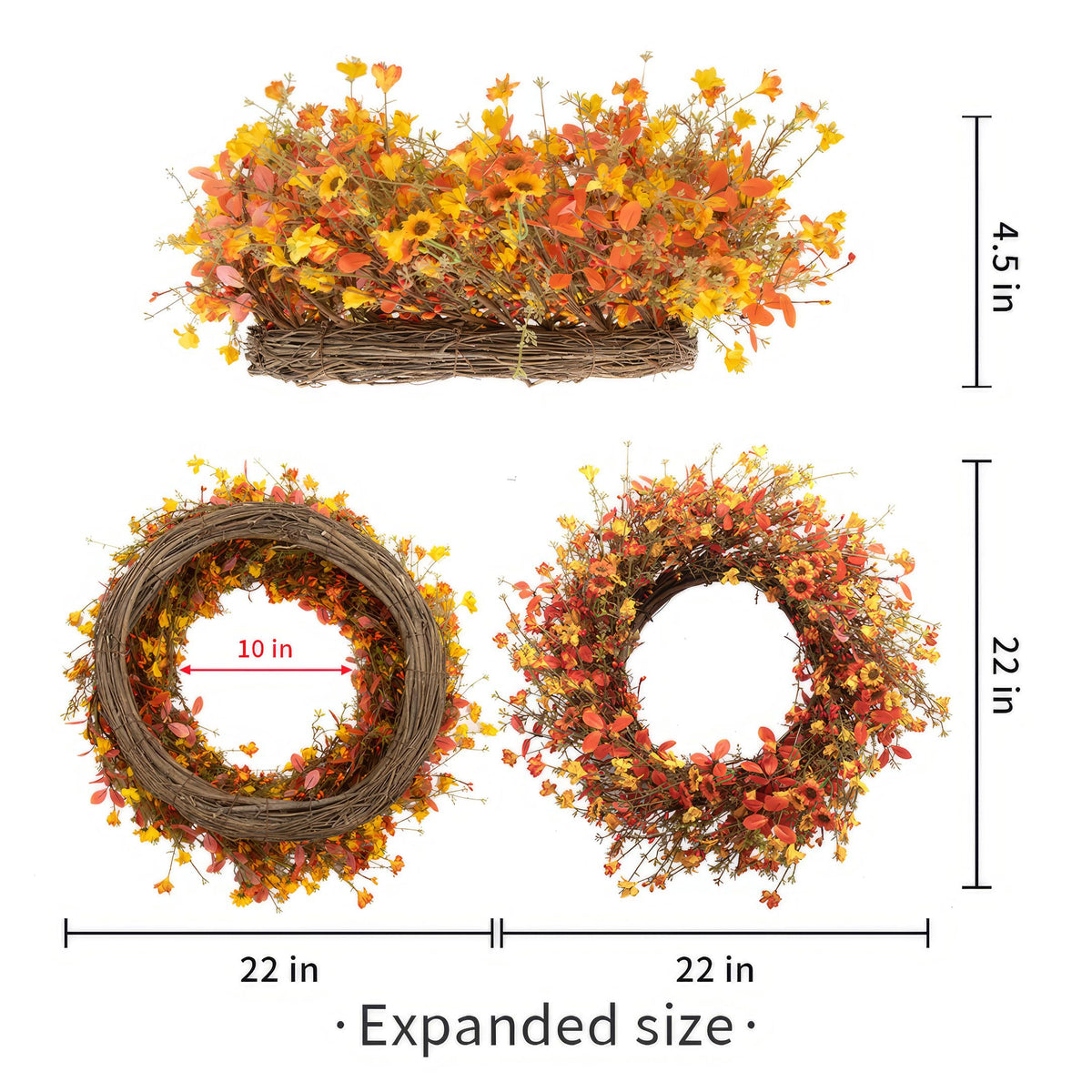 DIYFLORU Fall Wreath, 22 Inch Grapevine Base, Orange 1
