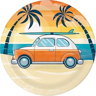 Creative Converting Summer Surfing Dessert Plates, 7", Multi-colored