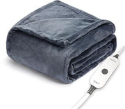 Sunbeam Royal Posh Velvet Heated Throw Electric Blanket, 50" x 60", 4 Heat Settings, 4-Hour Auto Shut-Off, Warming Throw for Couch, Fast Heating, Machine Washable, Warm and Cozy, Rain Storm Blue