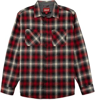 Coleman Mens Long-Sleeve Flannel Shirt Midweight Western Plaid Button-Down Blue/Grey Medium