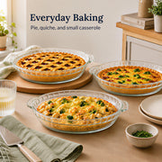 Kingrol Glass Pie Dishes with Handles, 8.25 Inch, Set of 3, Clear
