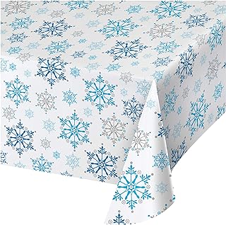 Creative Converting All Over Print Plastic Table cover, 54 x 102", Snowflake Swirls