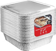 8x8 Foil Pans with Lids (20 Pack) 8 Inch Square Aluminum Pans with Covers -Disposable Food Containers Great for Baking Cake by Stock Your Home – 20 Pack, 2.1 liters, Aluminum