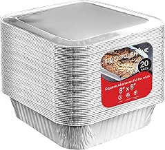 8x8 Foil Pans with Lids (20 Pack) 8 Inch Square Aluminum Pans with Covers -Disposable Food Containers Great for Baking Cake by Stock Your Home – 20 Pack, 2.1 liters, Aluminum