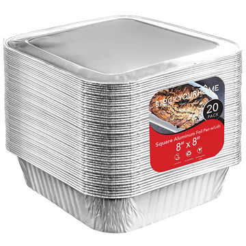 8x8 Foil Pans with Lids (20 Pack) 8 Inch Square Aluminum Pans with Covers -Disposable Food Containers Great for Baking Cake by Stock Your Home – 20 Pack, 2.1 liters, Aluminum
