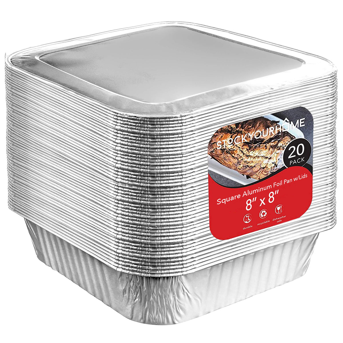 Stock Your Home 20 Pack / Silver / Pans W/Lids. Disposable Cookware