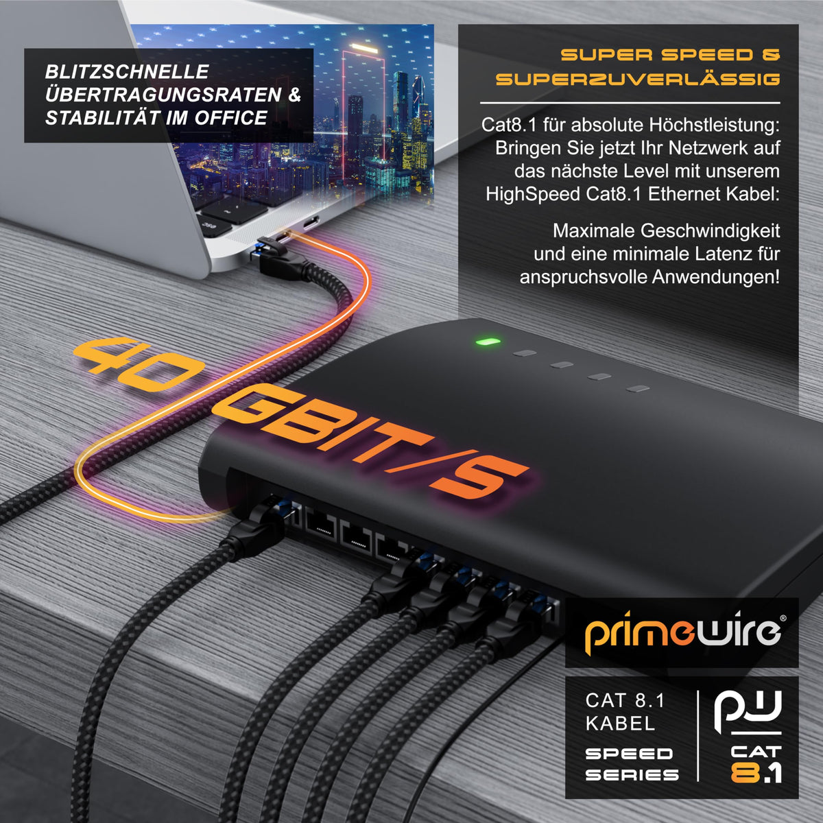 CSL - CAT 8.1 Network Cable 40 Gbits - 3 m - Cotton Jacket - Black Series - LAN Cable Patch Cable RJ45 - CAT 8 Gigabit Ethernet Cable - 40000 Mbits - S/FTP PIMF Shielding