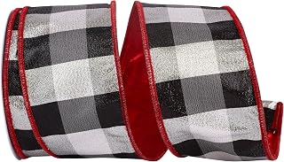 Reliant Ribbon 93921W-987-40F Check Shimmer Metallic Deluxe Red Backed Wired Edge Ribbon, 2-1/2 Inch X 10 Yards, Black/Silver