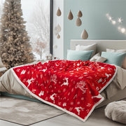 Pavilia Reindeer Throw Blanket, Sherpa Fleece, Red 50x60