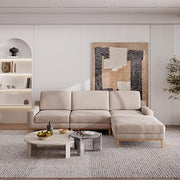 Modular Sectional Sofa, L-Shaped Couch Linen-Like Polyester Fabric Couch with Machine Washable Removable Covers with Metal Connectors, Wood Legs for Living Room, Khaki