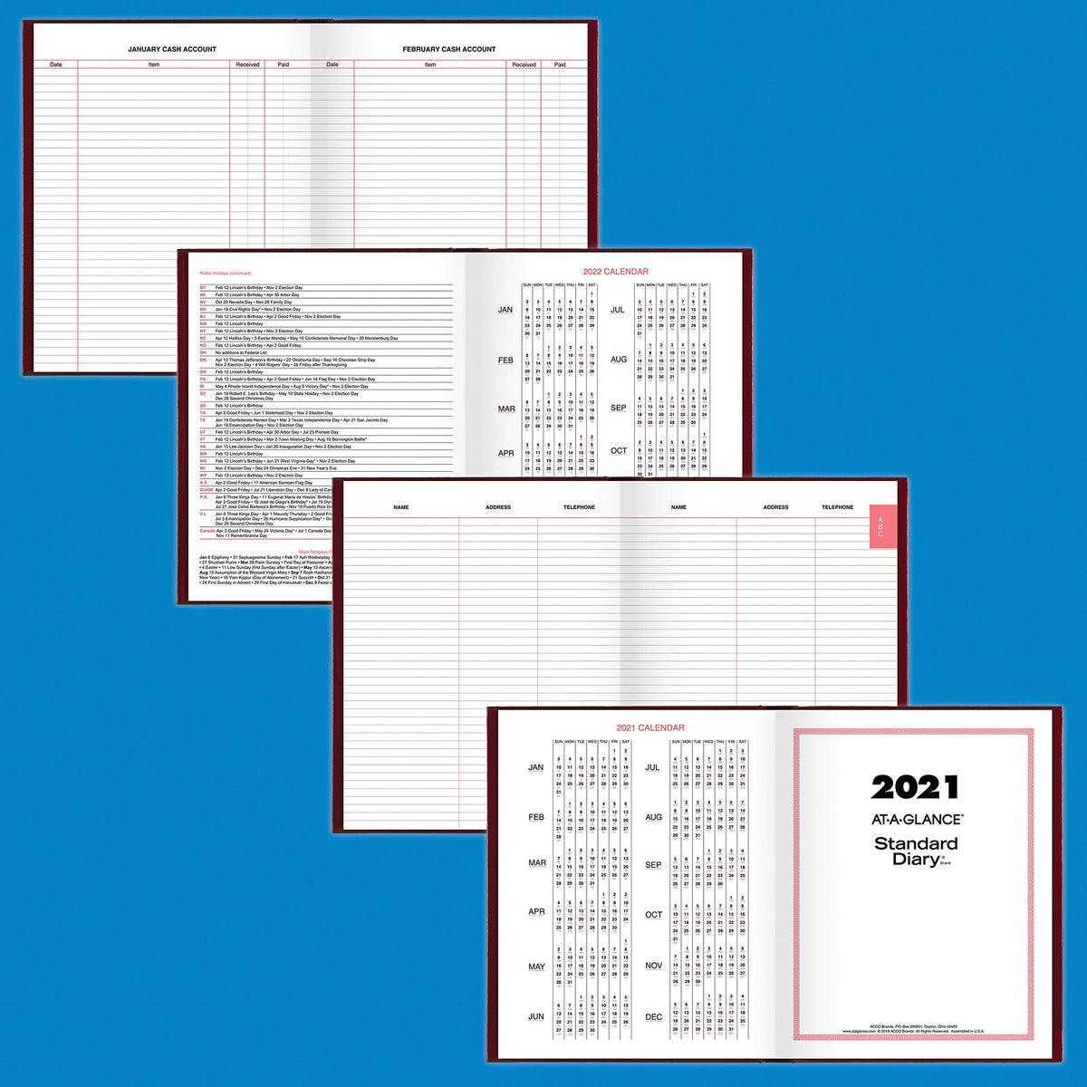 Standard Diary by AT-A-GLANCE – 7.6" W x 9.7" D, Paper, Red, Model SD374-13