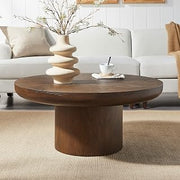 36" Sturdy Wood Veneer Coffee Table, Round Coffee Table with Waterproof Scratch Resistant Surface, Mesa De Centro para Sala with Easy Assembly for Home and Office use, Dark Brown