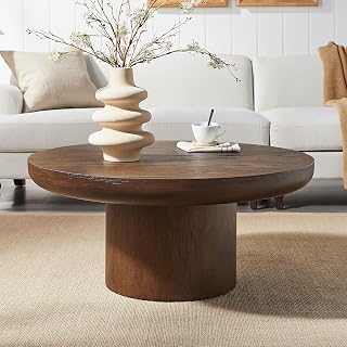 36" Sturdy Wood Veneer Coffee Table, Round Coffee Table with Waterproof Scratch Resistant Surface, Mesa De Centro para Sala with Easy Assembly for Home and Office use, Dark Brown