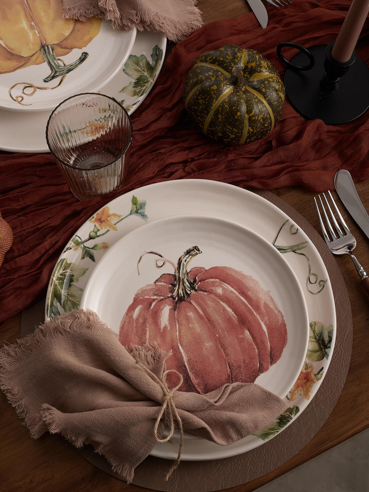 Bico Pumpkin Feast Dinner Plates, 11 Inch Ceramic, Set of 4