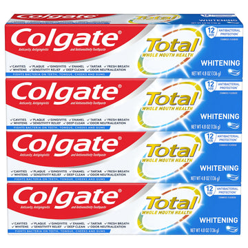Total Whitening Toothpaste Gel - 4.8 ounce (4 Pack) by Colgate – 4.8 Ounce (Pack of 4), Whitening Mint Gel, Pack of 4, Model 424315