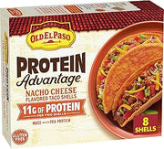 Old El Paso Protein Advantage Nacho Cheese Taco Shells, Gluten Free, 8 Ct | 11g Protein per 2-Shell Serving, Made with Pea Protein, Gluten Free, 4.52 oz