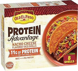 Old El Paso Protein Advantage Nacho Cheese Taco Shells, Gluten Free, 8 Ct | 11g Protein per 2-Shell Serving, Made with Pea Protein, Gluten Free, 4.52 oz
