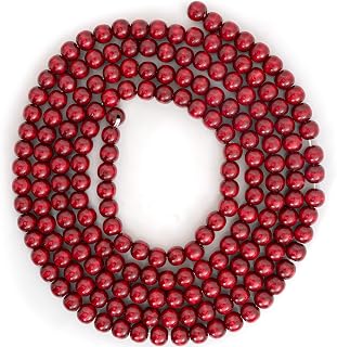 Wooden Christmas Tree Bead Garland - Cranberry Red Wood Holiday Decor 8'6"