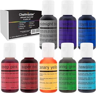 Chefmaster Airbrush Food Coloring - 8 Color Pack - Vibrant and Fade-Resistant Sheen - Works With Any Airbrush Tool to Achieve Amazing Effects and Designs - Made in the USA