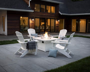 Nautical 5-Piece Curveback Adirondack Chair Conversation Set with Fire Pit Table by Polywood – Onesize, High Density Polyethylene, Pacific Blue / White, Model PWS409-1-10347