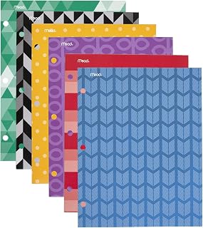 Mead Pocket Folders, 2-Pocket, 12" x 9-3/8", Fashion, Assorted Designs, 6 Pack (73845)
