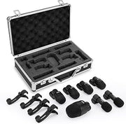 Pyle 7-Piece Drum Microphone Kit with Dynamic & Condenser Mics | Complete drum mic kit with XLR microphones, drum mounts, overhead mics, and carrying case for studio or live use.