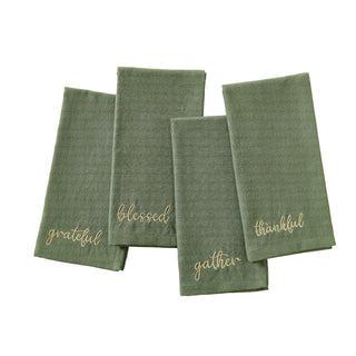 Threadmade Embroidered Harvest Napkins, 17 x 17 Inch, Set of 4 Green