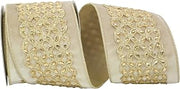 Reliant Ribbon Beaded Plush Velvet Embroidery Wired Edge Ribbon, 4 Inch X 5 Yards, Camel