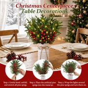 KIVIVO Christmas Centerpiece, Metal Pot with Norfolk Pine Stems, Red