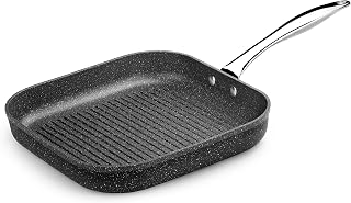 Monix Mineral - Square Grill with Stripes 28 x 28 cm Forged Aluminium with Non-Stick, Type Stone, PFOA-Free, Suitable Induction