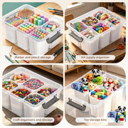 Citylife Craft Organizer Bin with Lid, 17 Quart with 6 Dividers, Clear White