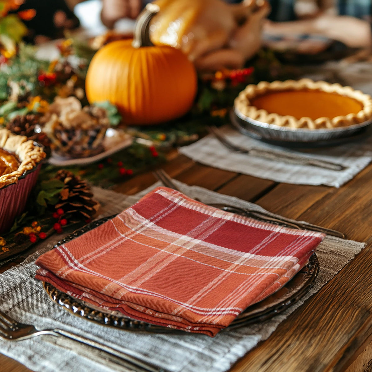 Cotton Craft Harvest Plaid Cloth Napkins, 17 x 17 Inch, Rust Multi Set of 12