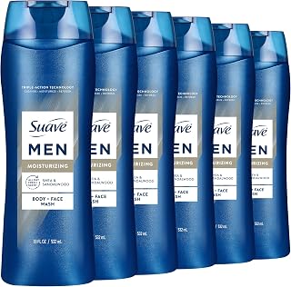 Suave Men Ultra Moisturizing Body & Face Wash, Shea & Sandlwood Scent, No Parabens, No Phtahaltes, 18 Oz Pack of 6