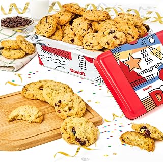 David's COOKIES Congratulations Cranberry Pistachio Biscuits Sampler Tin – 9.3oz Crunchy Gourmet Cookies with Fruit and Nuts – Bakery Snack Gift Box for Celebrations, Appreciation and All Occasions