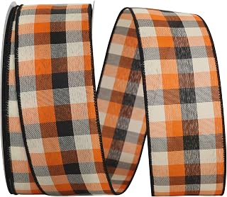 Reliant Ribbon Afternoon Tonal Plaid Wired Edge Ribbon, 2-1/2 Inch X 50 Yards, Orange/black