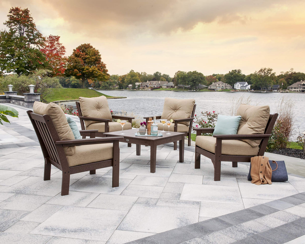 ® Vineyard 5-Piece Deep Seating Conversation Set in Slate Grey/Natural Linen by Polywood – High Density Polyethylene, Slate Grey / Natural Linen, Model PWS315-2-GY152939