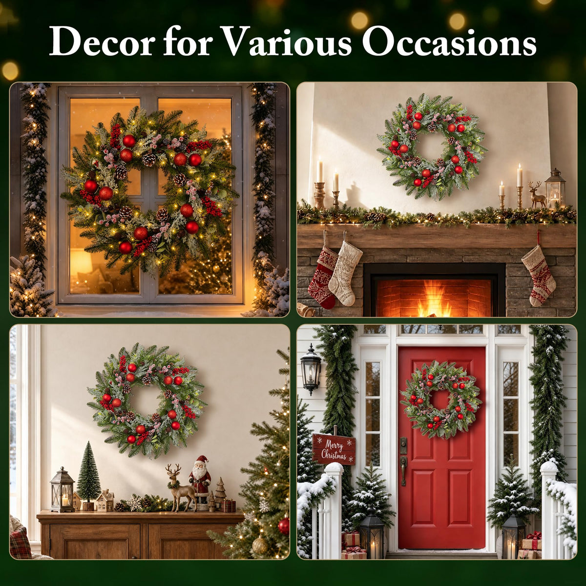 Worthyeah Pine Artificial Christmas Wreath, 24 Inch, Christmas