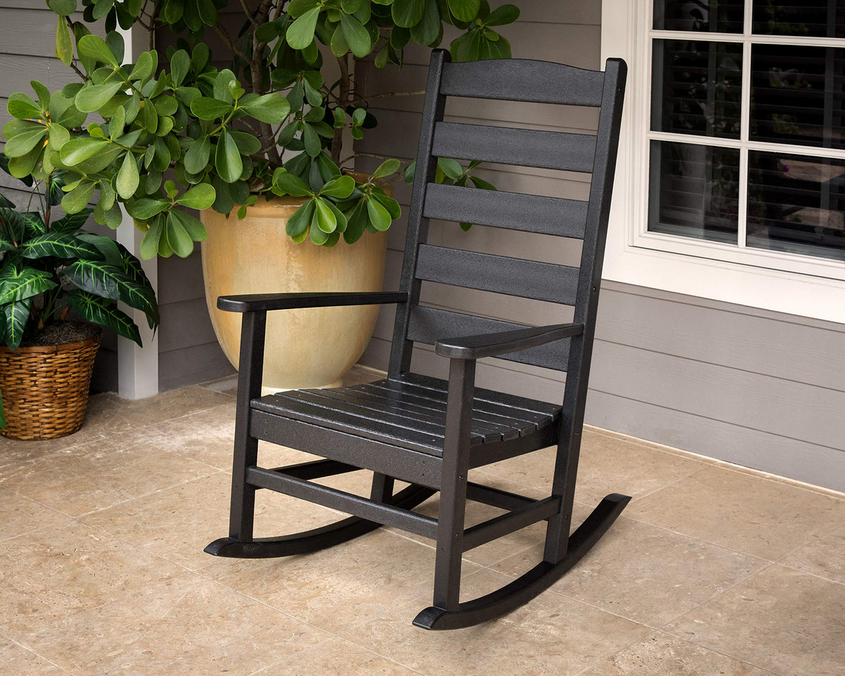 ® Shaker Porch Rocking Chair in Black by Polywood – High Density Polyethylene (HDPE), Black, Model R114BL