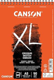 Canson XL Sketch 90gsm A5 Paper, Fine Grain, Spiral Pad Long Side, 60 Ivory Sheets, Ideal for Professional Artists & Illustrators